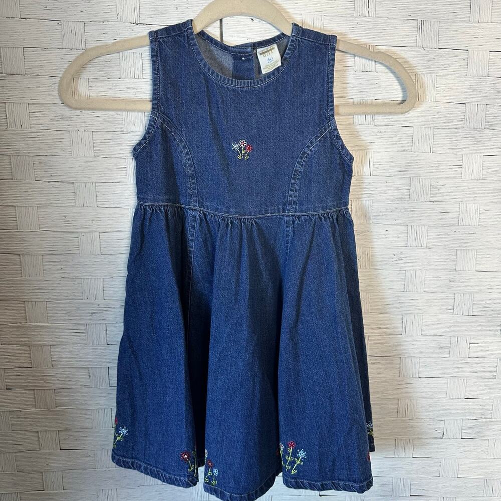 Gap Kids girls denim jumper embroidered floral button back full skirt girly